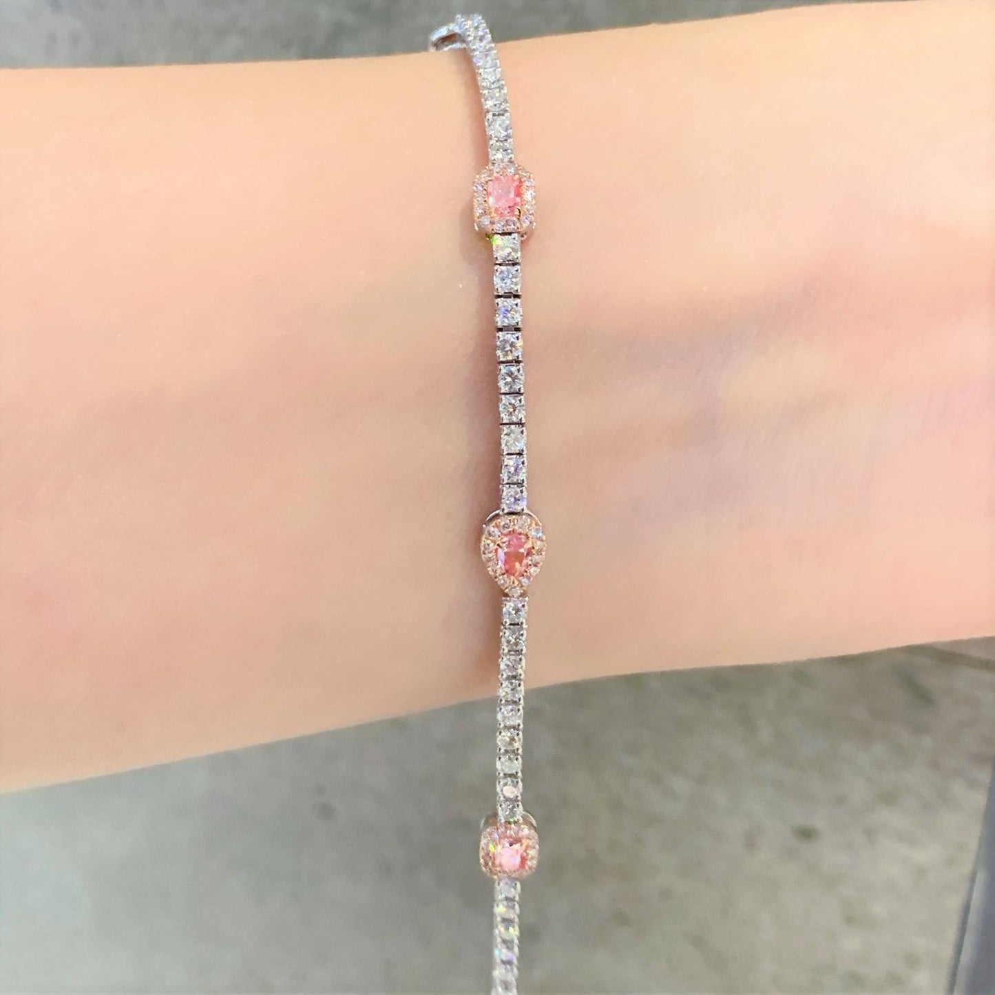 Classic Pink & White Diamond Tennis Bracelet