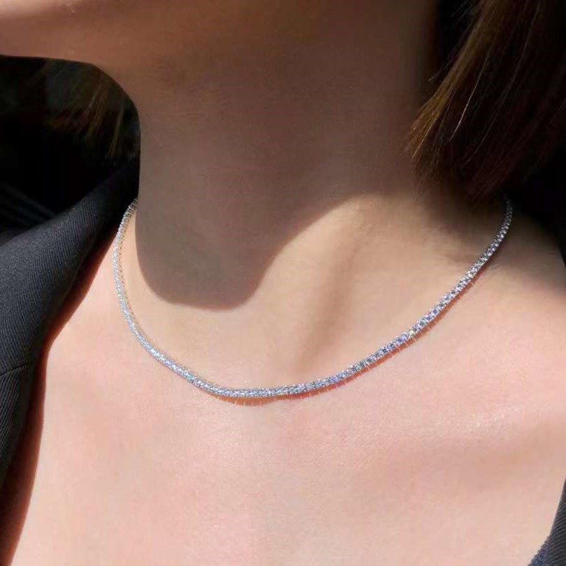 18k White Gold Diamond Tennis Necklace F-G Color VS-SI Clarity