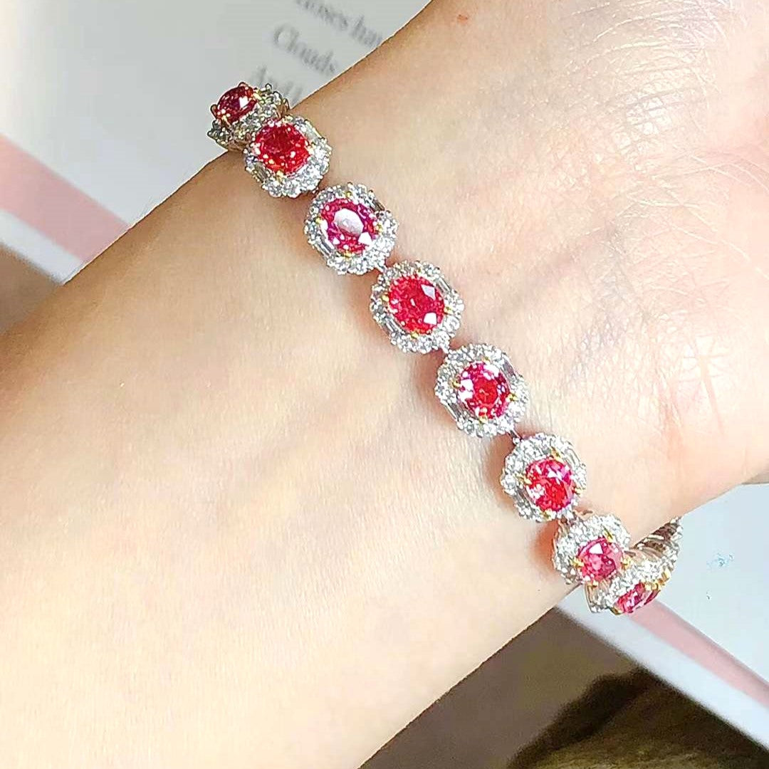 Rose - Bracelet Saphir Orange avec Halo de Diamants