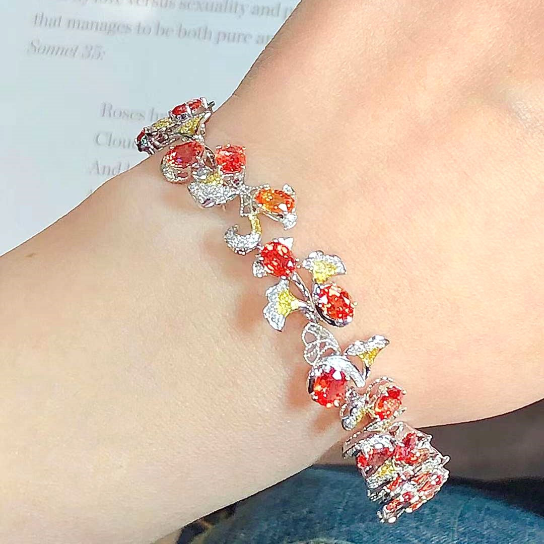 Orange Sapphire and Diamond Bracelet - 9.35 Carat