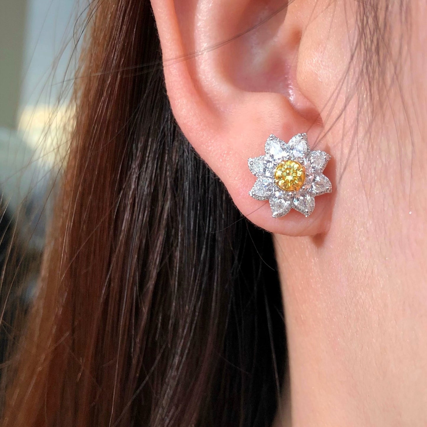 Marguerite Flower Diamond Stud Earrings