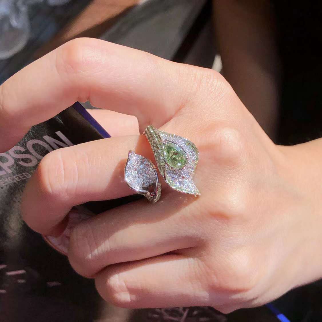 Pear Green Diamond Ring