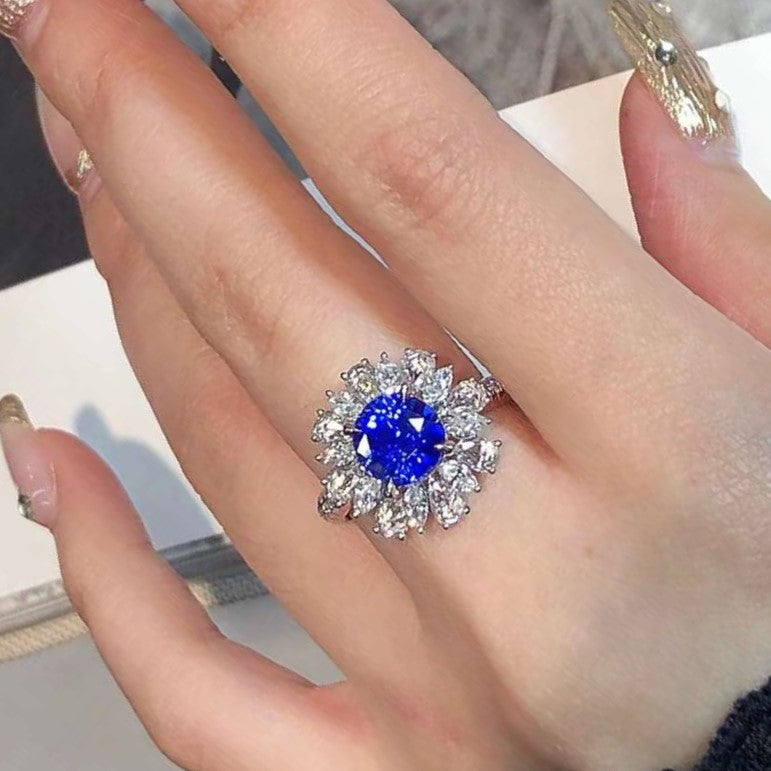 Unheated Natural Vivid Royal Blue Sapphire Certified Engagement Ring