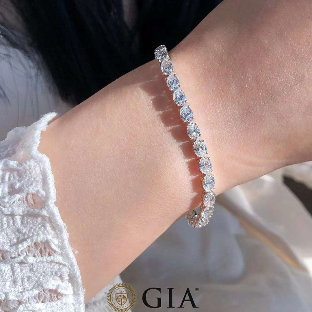 سوار من الألماس الأبيض الطبيعي، 9 قيراط، شكل بيضاوي، معتمد من GIA