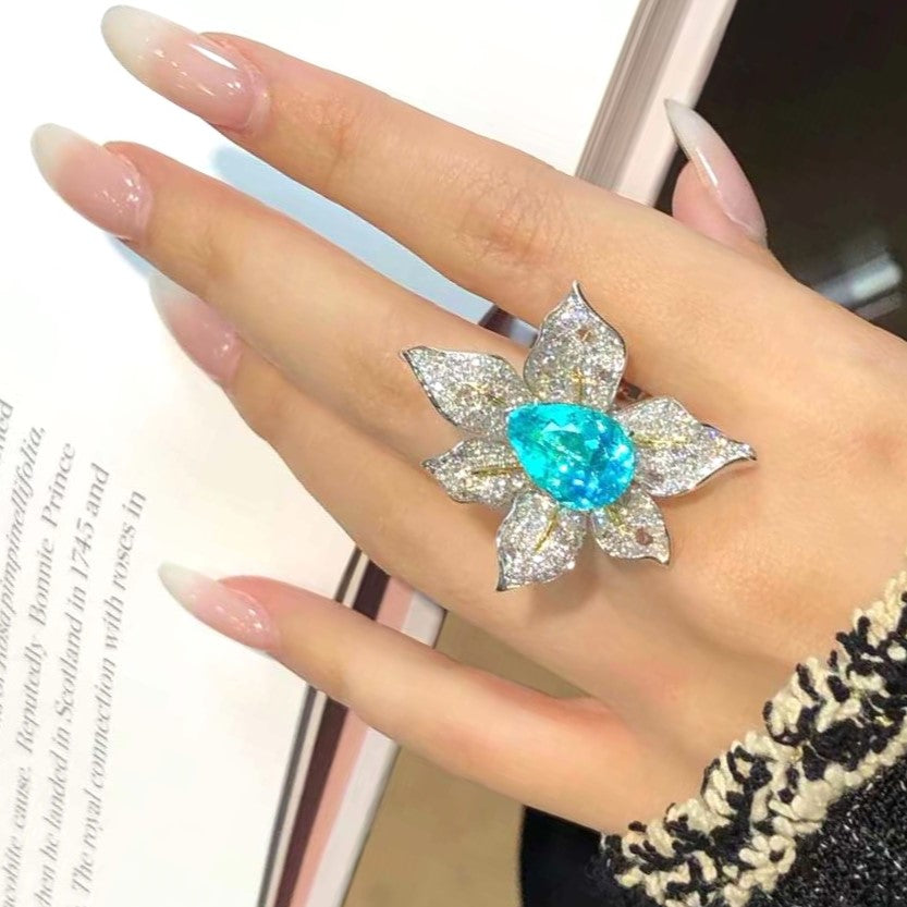 Bague cocktail fleur Paraiba