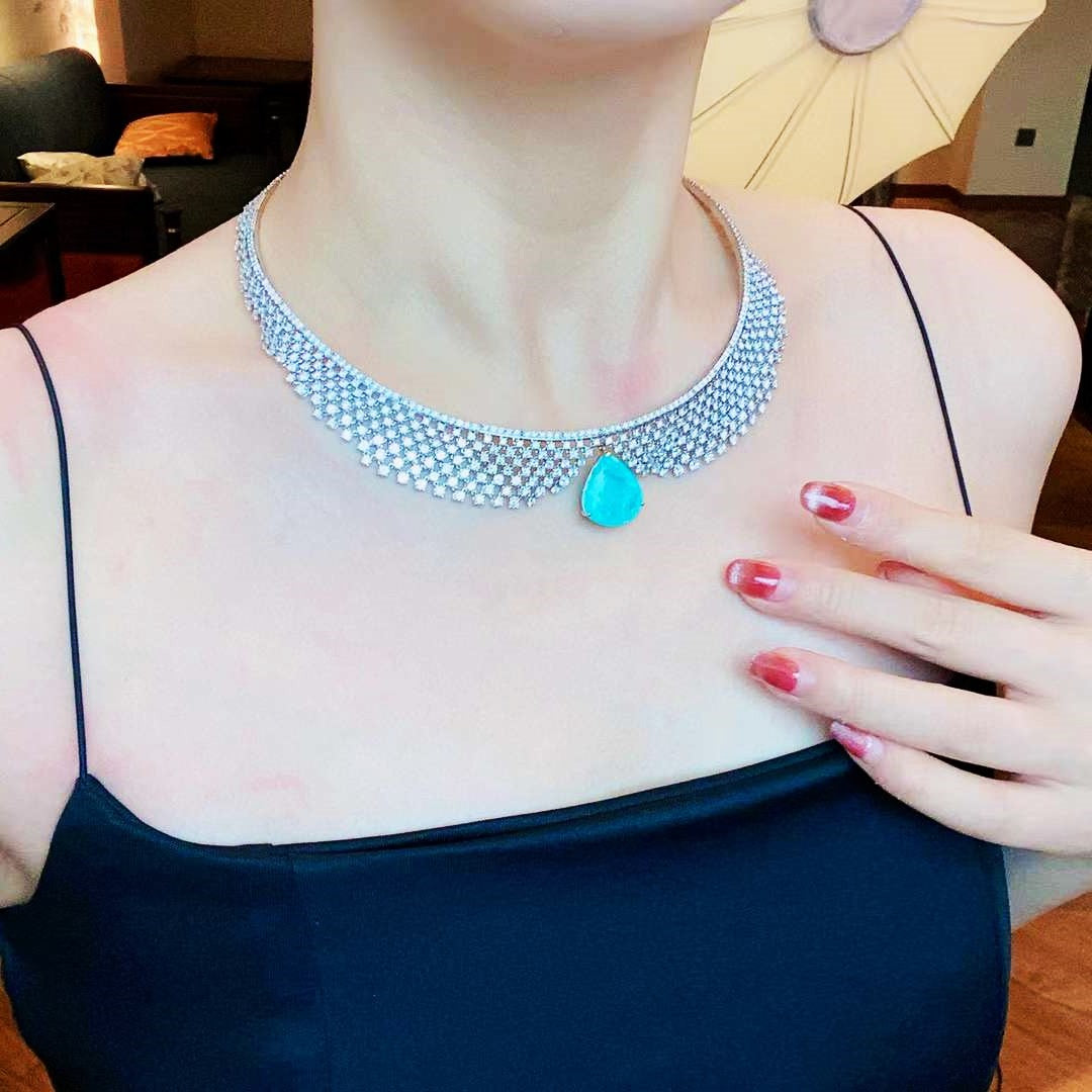 Paraiba Tourmaline Diamond Necklace