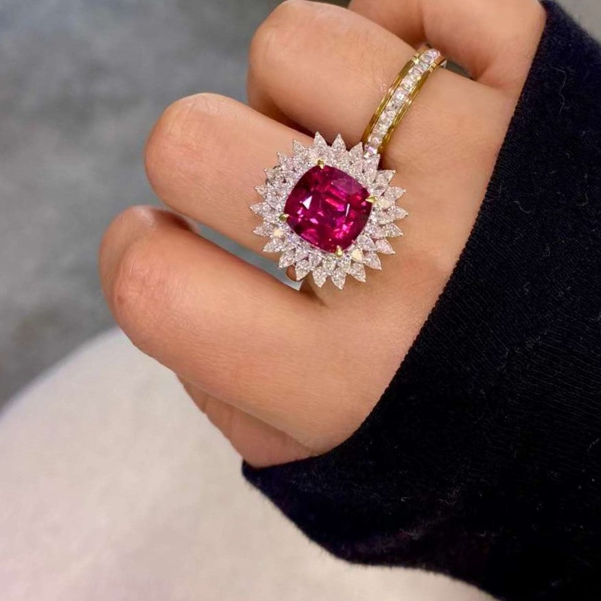 Bague rubellite tourmaline et diamant en or blanc 18 carats