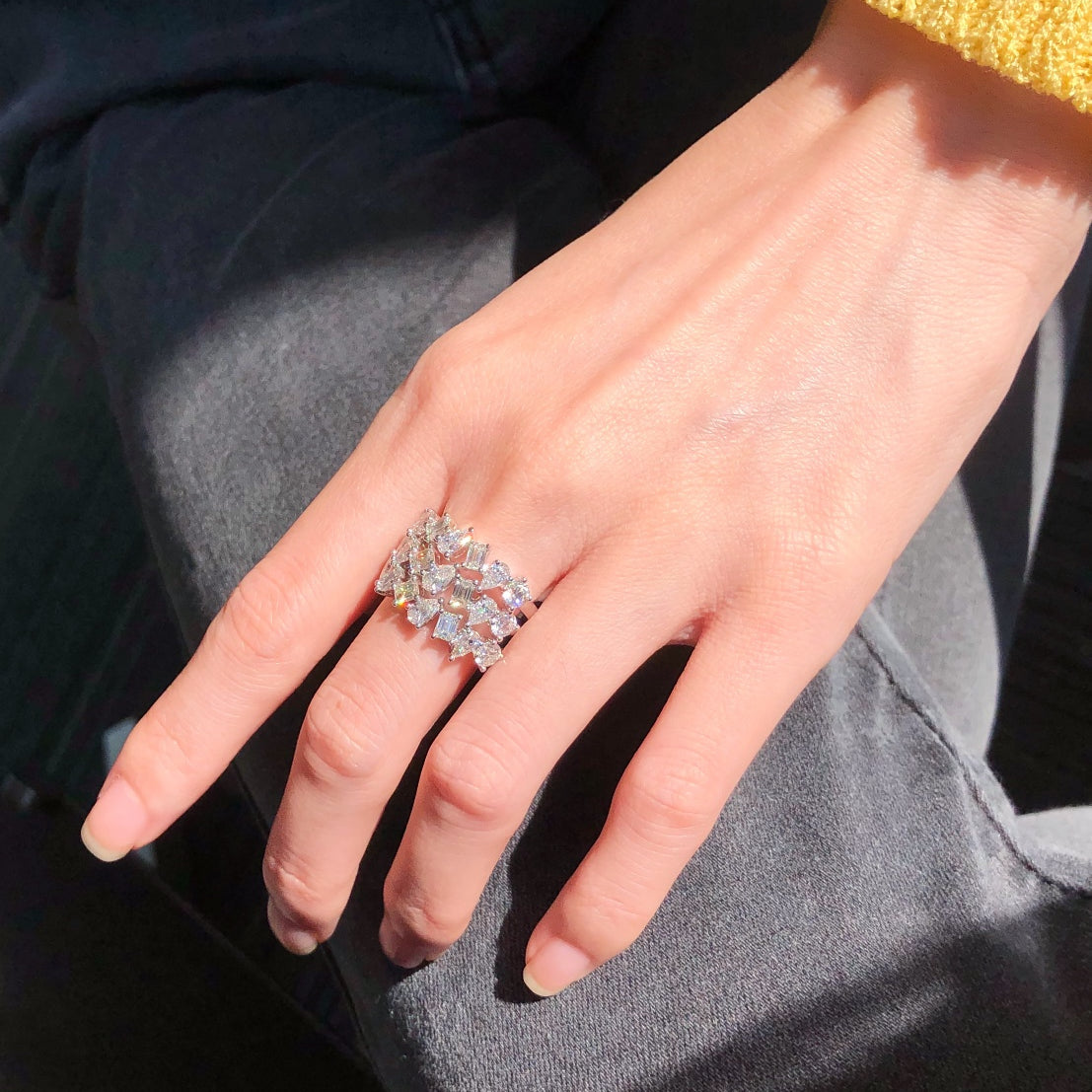 1TCW Mixed Shape Diamond Eternity Band in 18K White Gold, Custom Size, Elegant Diamond Ring