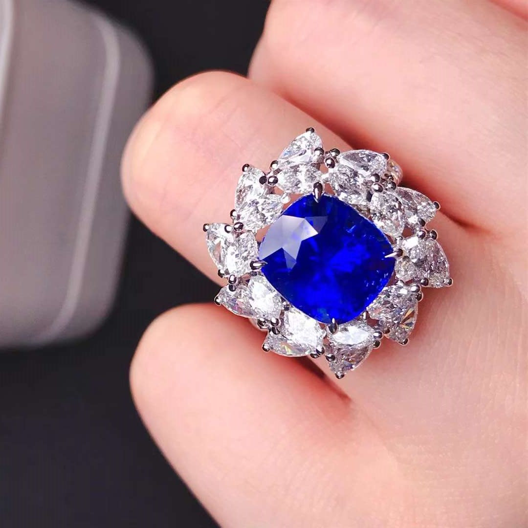 6.96 قيراط خاتم الياقوت الأزرق الملكي الطبيعي بدون حرارة