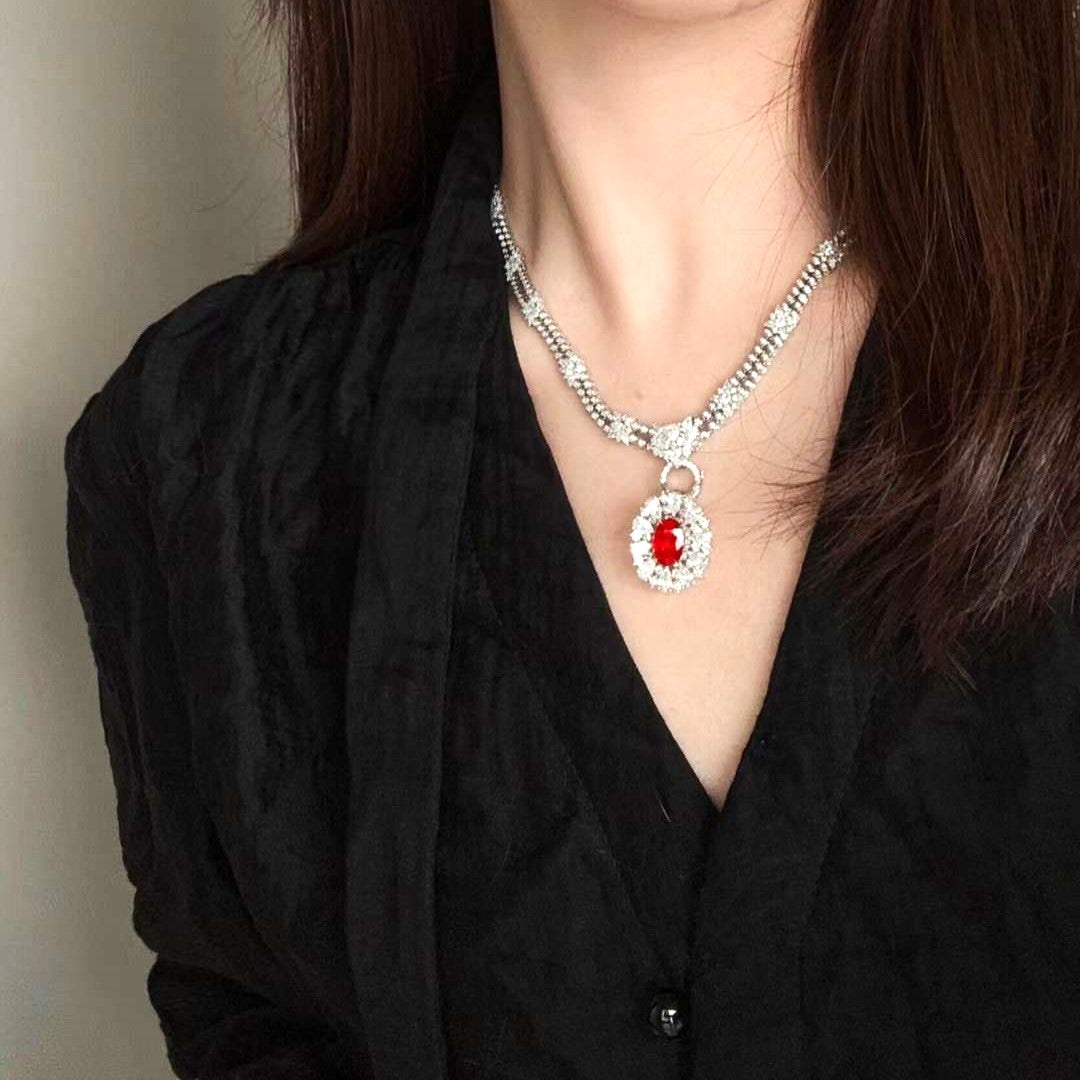 Certified 3.17 Carat Ruby Halo Diamond Pendant in 18k White Gold