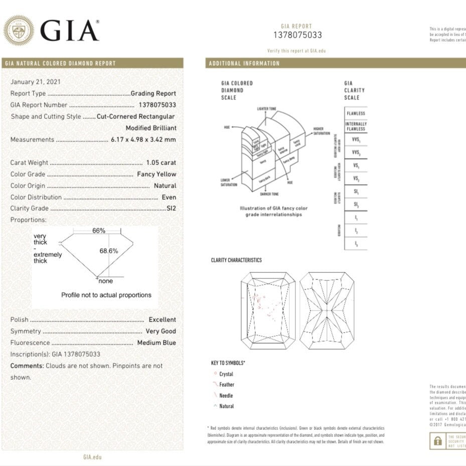 1.60 カラットの天然イエロー ダイヤモンド GIA リング