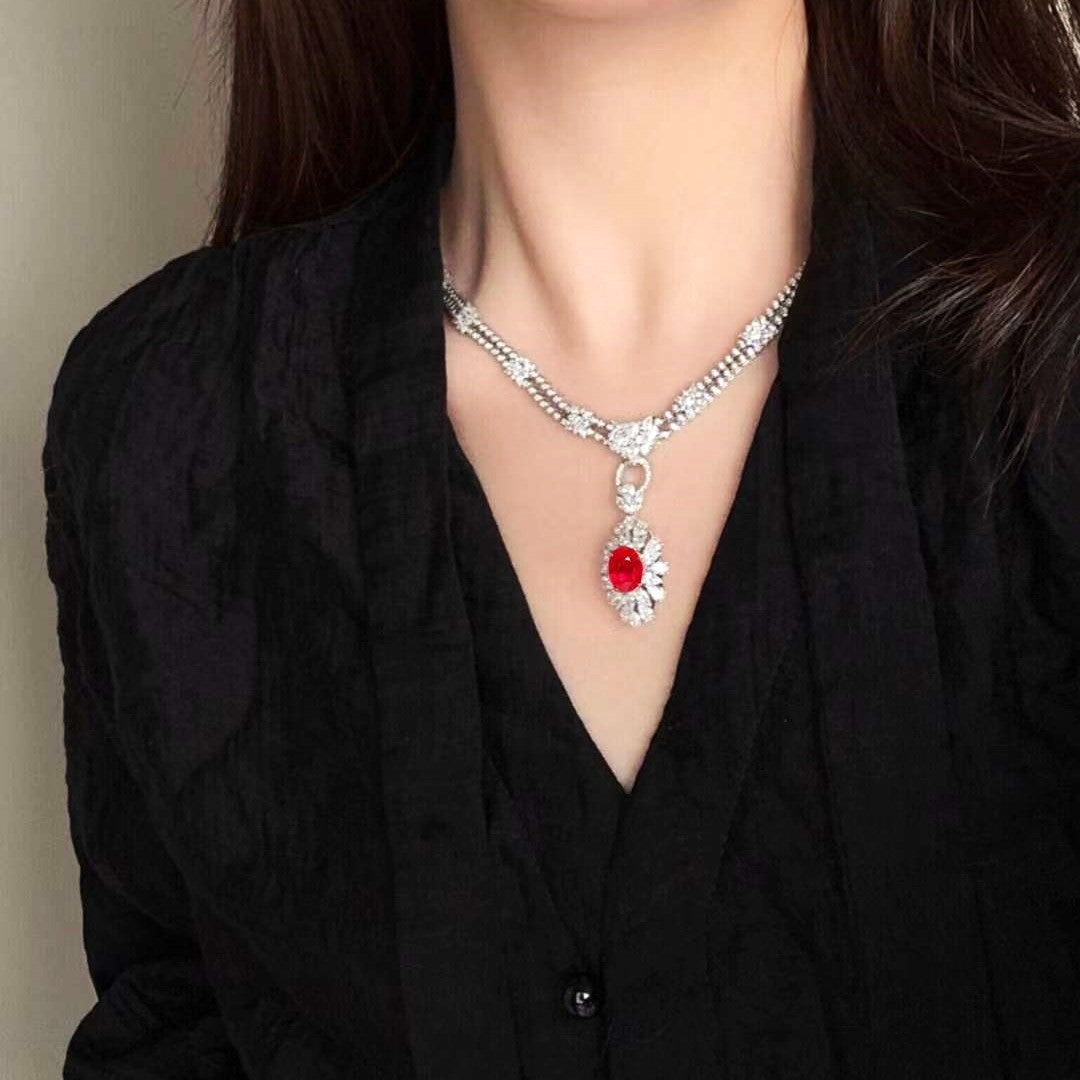 Certified 3.33 Carat Ruby Halo Diamond Pendant in 18k White Gold