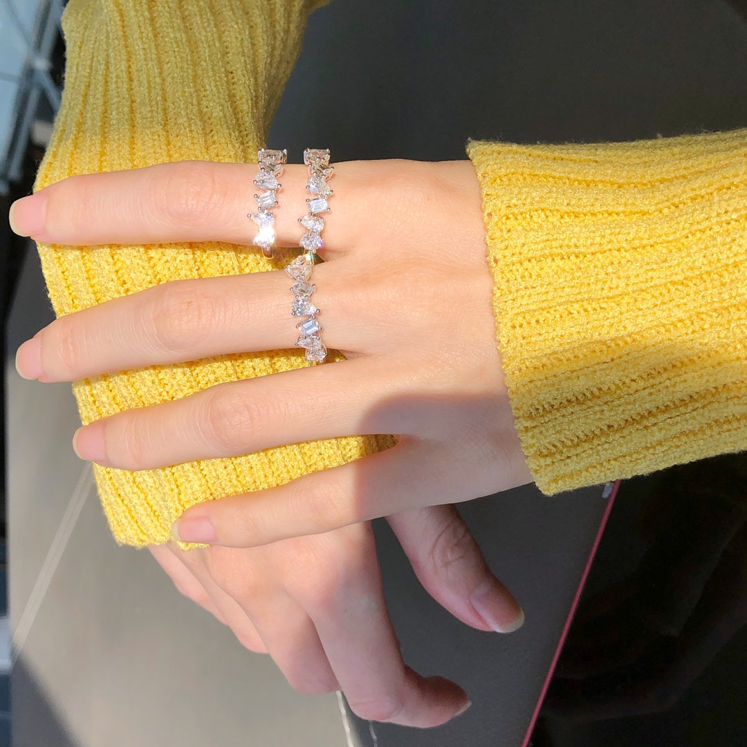 Bague Eternité Diamants Formes Mixtes 1CTC en Or Blanc 18K, Taille Personnalisée, Bague Élégante en Diamant