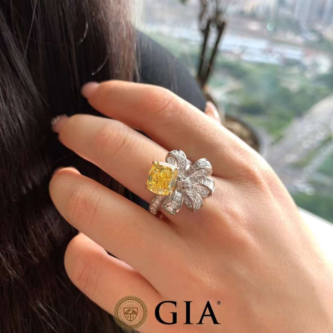 3 Carat GIA Certified Fancy Vivid Yellow Diamond Ring