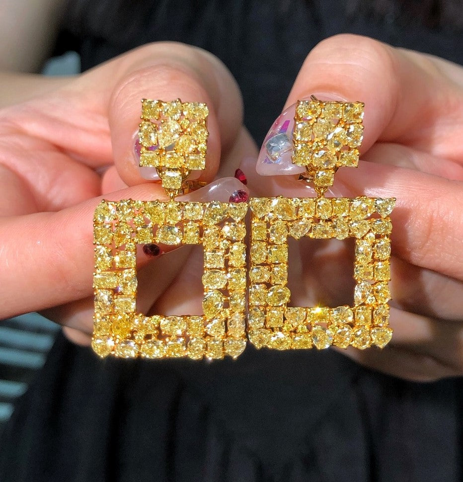 Brincos de luxo com diamante amarelo extravagante em vários formatos