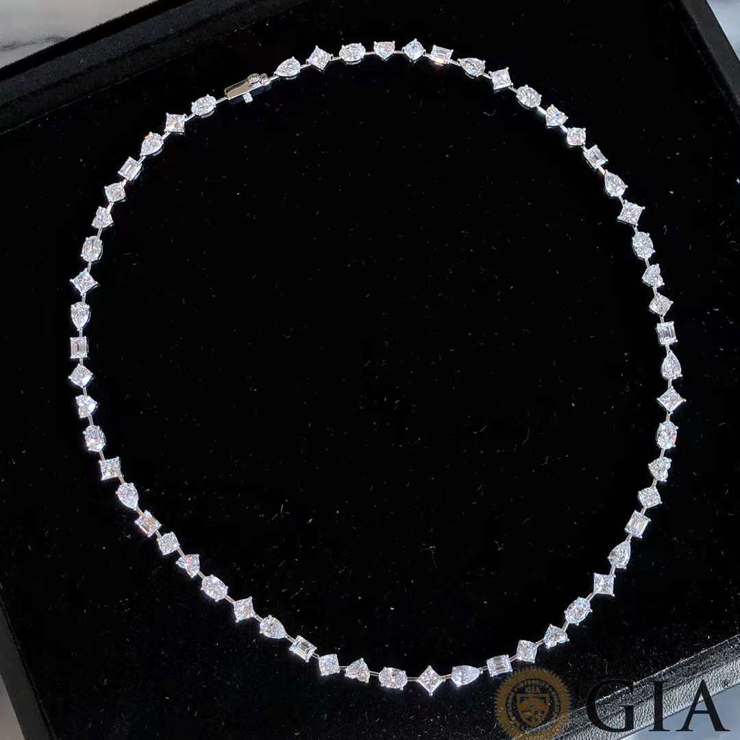 GIA Diamond Tennis Necklace 18K White Gold
