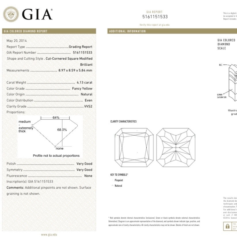 خاتم الخطوبة المكون من ثلاثة أحجار من الماس الأصفر الفاخر المعتمد من GIA