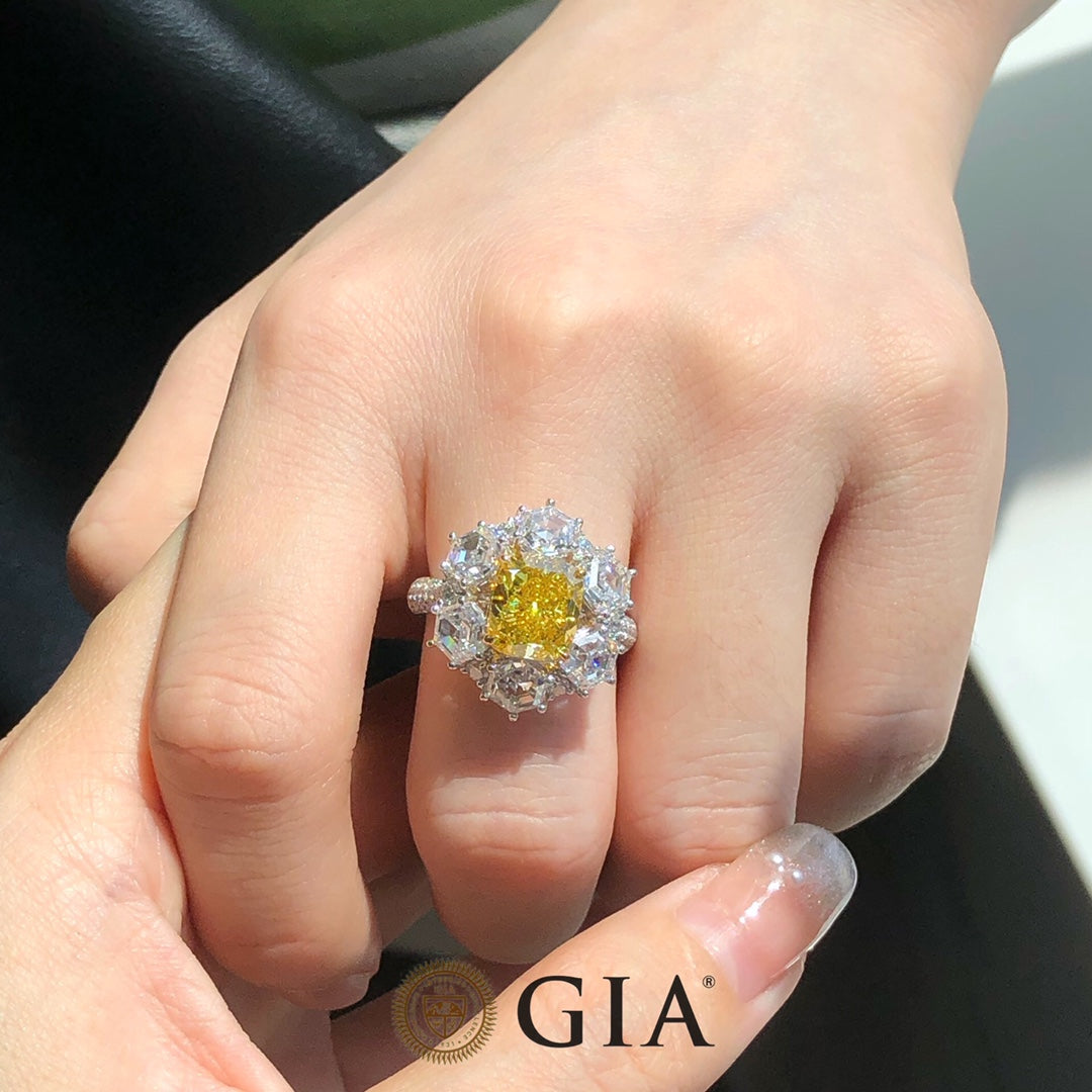 Bague diamant jaune vif