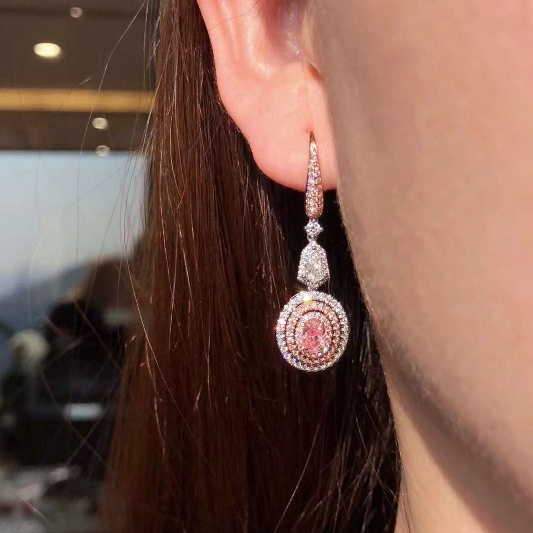 Pink Diamond Dangle Earrings GIA Certified