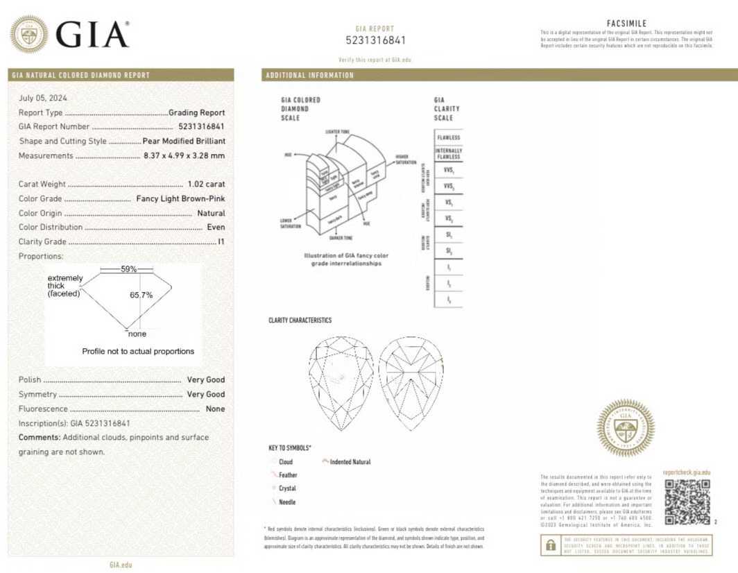 1.02ct GIA Fancy Light Brown-Pink Pear Diamond Ring