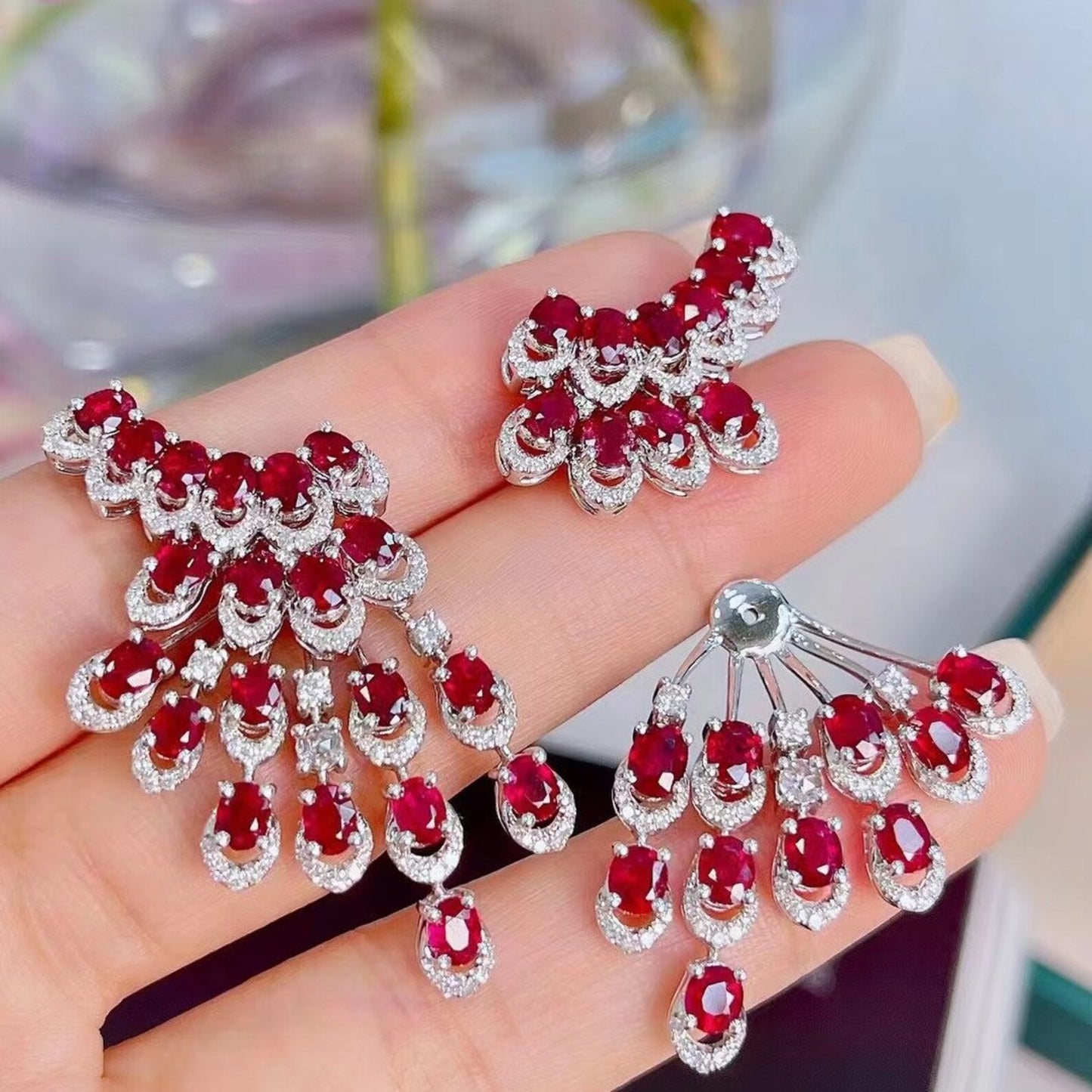 Boucles d'oreilles convertibles manchette rubis
