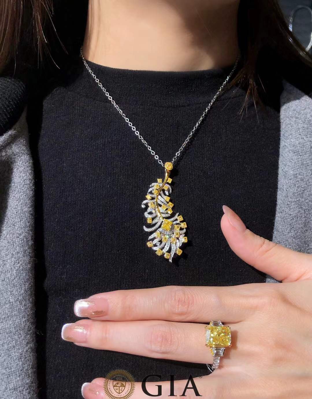 Collection of natural yellow diamond necklaces and pendants by Eze Jewelry