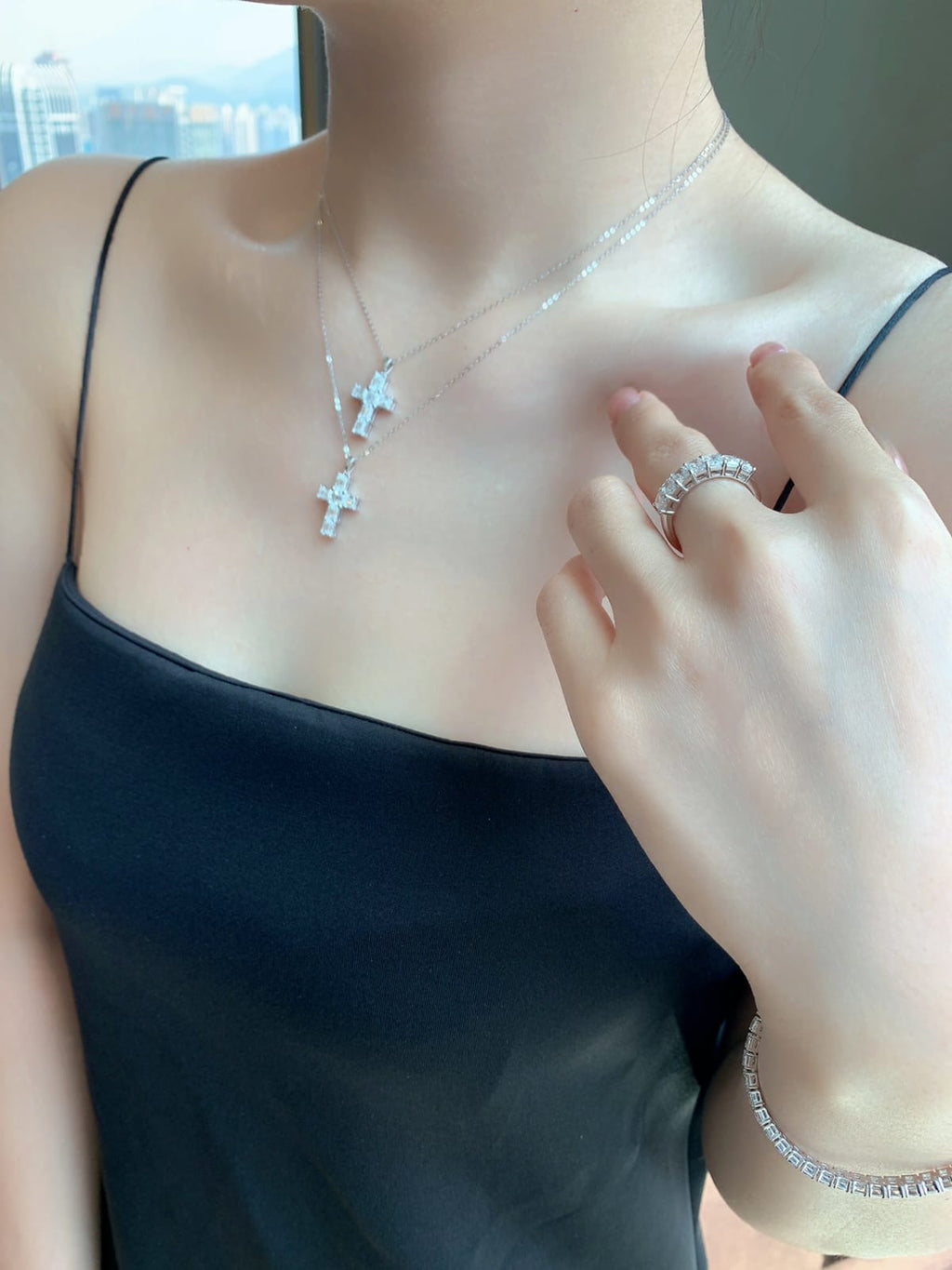 1.80ct Diamond Cross Necklace with D-E-F Color in 18k White Gold
