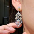 1.89ct Yellow and 3.17ct White Diamond Dangle Earrings in 18K White and Yellow Gold by Eze Jewelry
