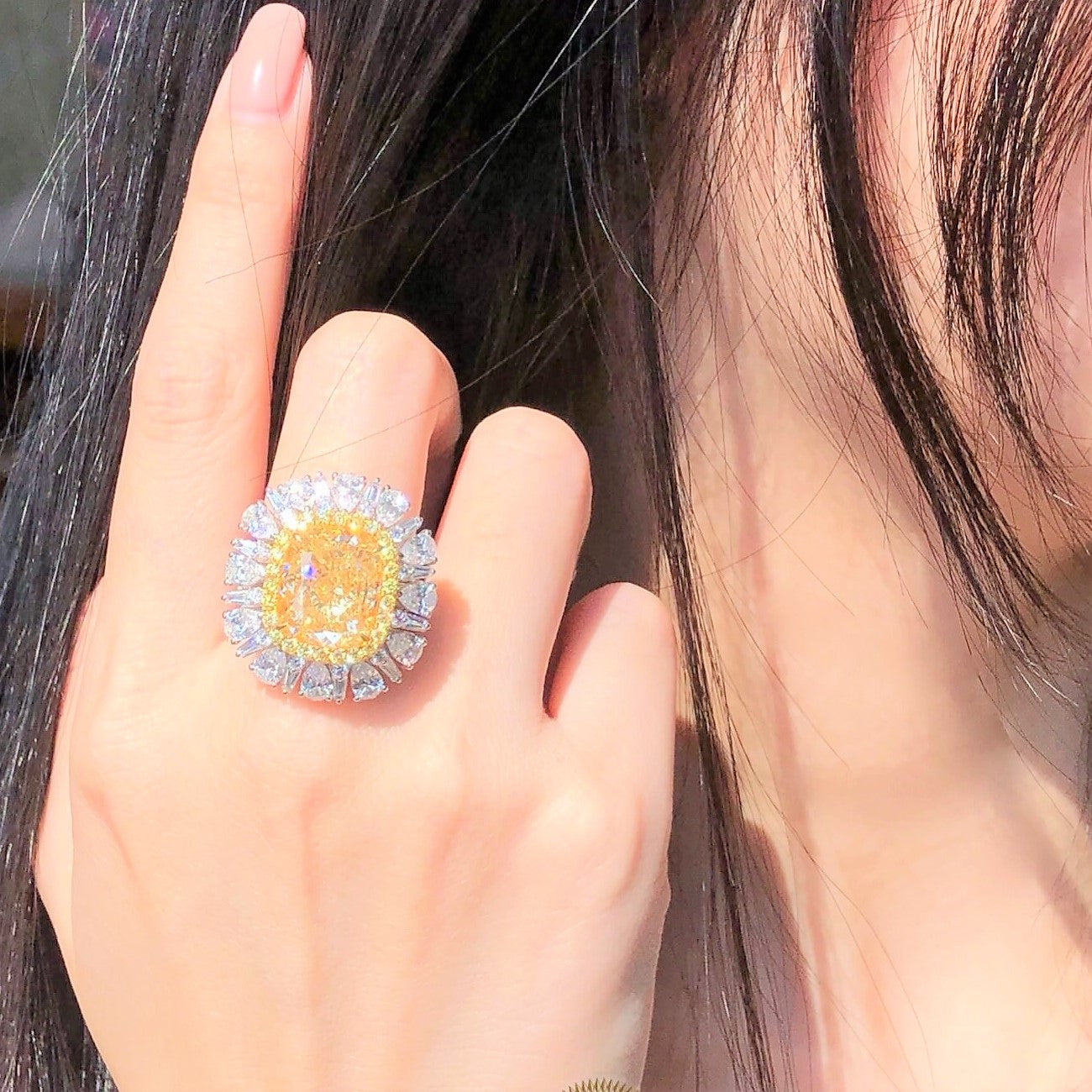  10 carat GIA fancy yellow diamond ring with 1.03ct white diamonds in 18K gold, convertible to pendant.