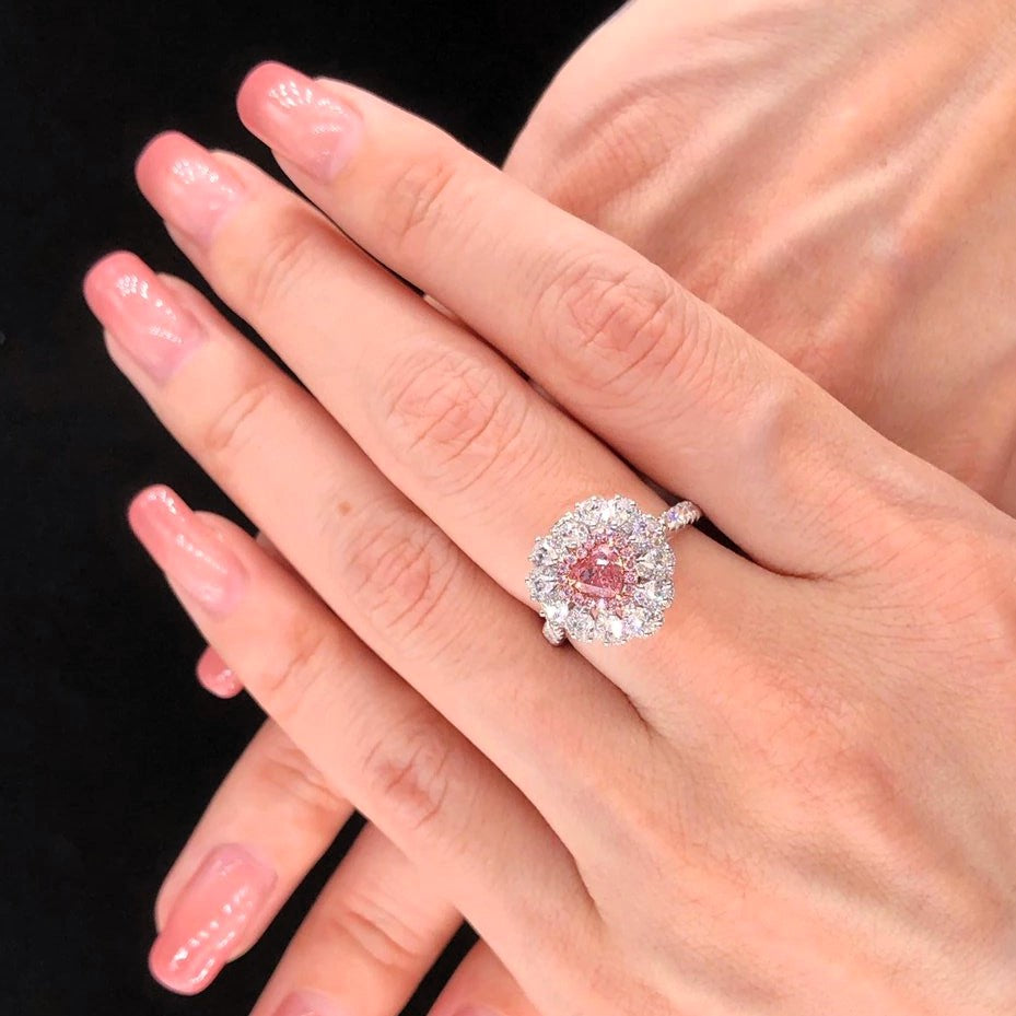 Pink Heart Halo Diamond Ring