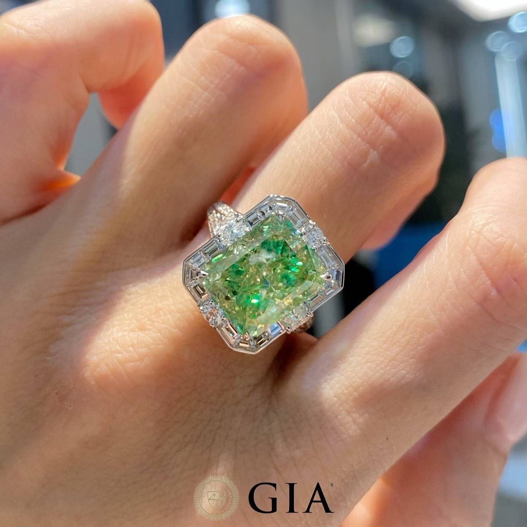 GIA 8.09ct Green Diamond Ring with 1.58ct Accent Diamonds