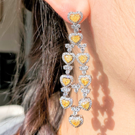 Brincos pendentes de diamante amarelo extravagante de 7,88 quilates