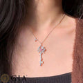 Diamond Key Lock Flower Pendant