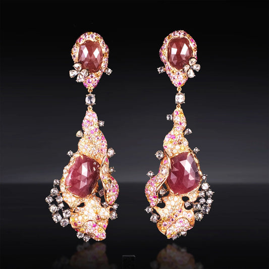 Dangle Drop Earrings with Color Sapphires and Diamonds
