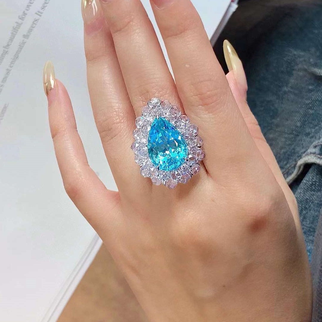 Greenish Blue Paraiba 9.80Ct Ring