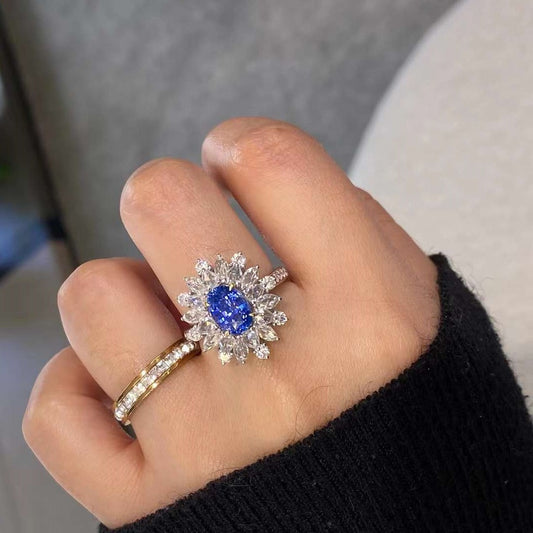 Cornflower Blue Natural Sapphire Diamond Ring in 18k