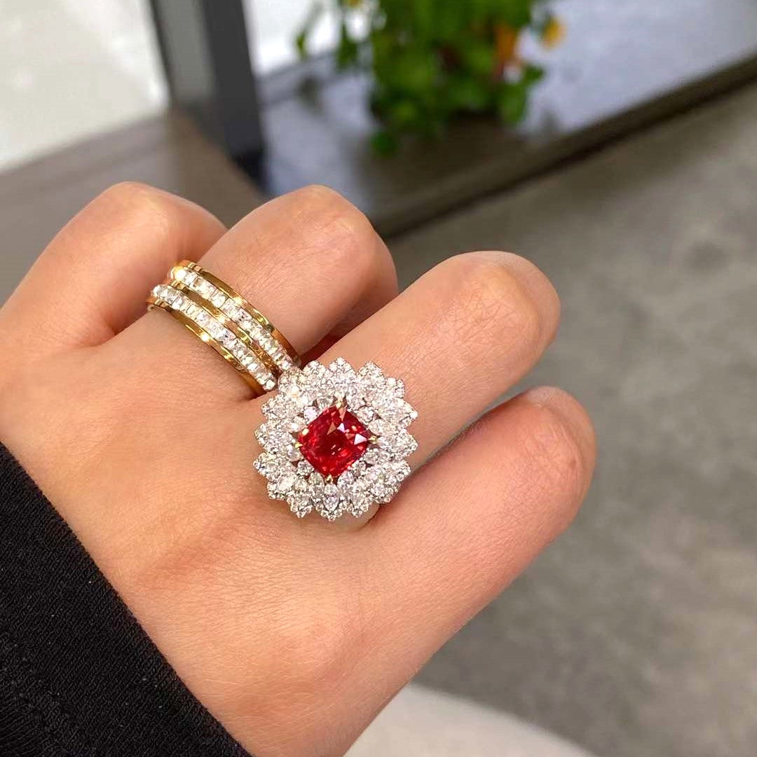 Natural No Heat Spinel 3.83ct Halo Diamonds Ring