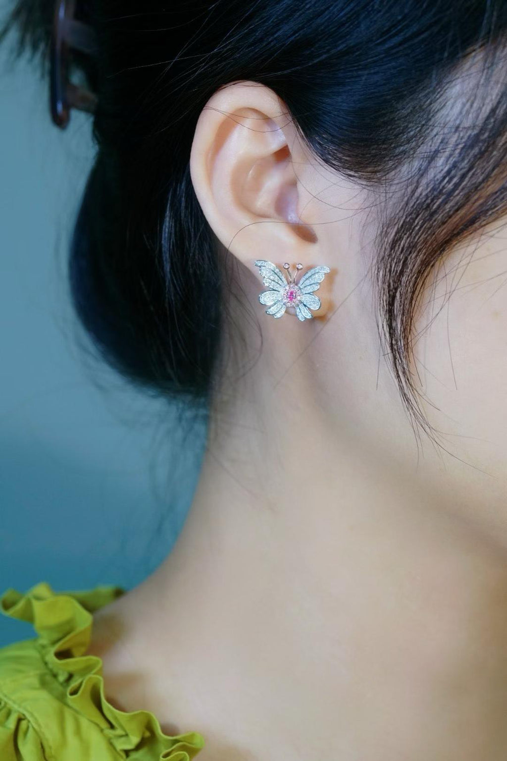 Pink Diamond Butterfly Earrings