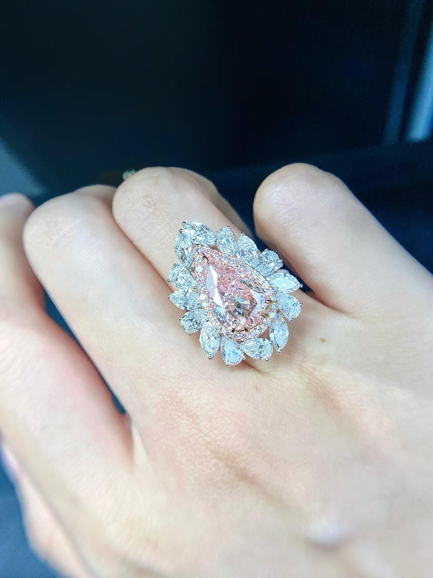 GIA 4ct Fancy Light Pinkish Brown Pear Diamond Halo Ring