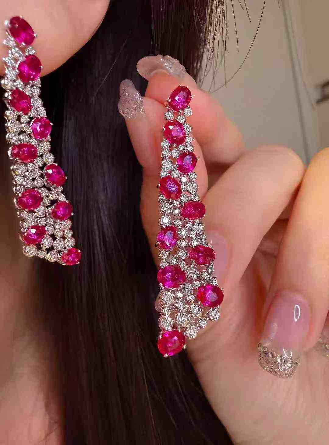 6.30ct Ruby Drop Earrings with White Diamonds