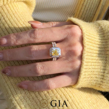 خاتم خطوبة معتمد من GIA مع 6 قيراط من الماس الأصفر والأبيض