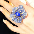 3.48ct Burma Star Sapphire & Diamond Flower Ring in 18K White Gold
