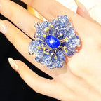 3.48ct Burma Star Sapphire & Diamond Flower Ring in 18K White Gold