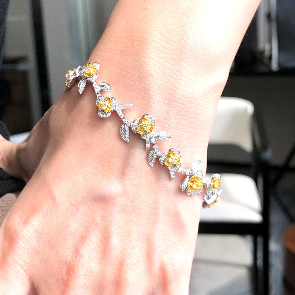 Bracelet fantaisie bicolore rose diamant blanc et jaune