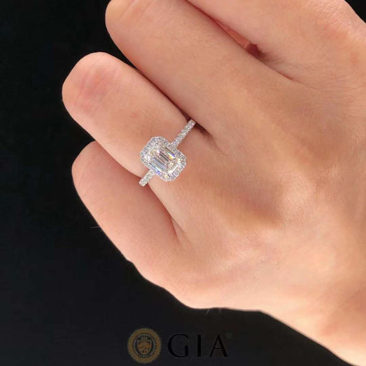 Emerald Cut Diamond Halo Engagement Ring