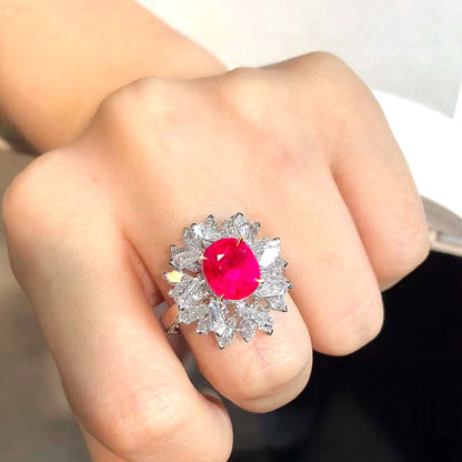 Unheated Burma Ruby White Diamond 18k Ring
