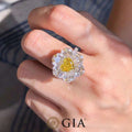 Heart-shaped Fancy Vivid Yellow Diamond Cocktail Ring with White Diamond Halo by Eze Jewelry