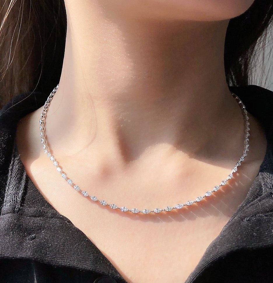 Marquise Diamond Tennis Necklace in 18k White Gold