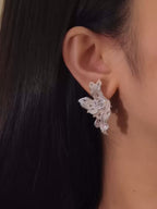 Diamond Paved Leaf Ear Clips