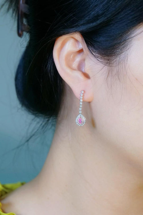 18K Gold 1.00ct Pear-Cut Pink Diamond Threader Earrings